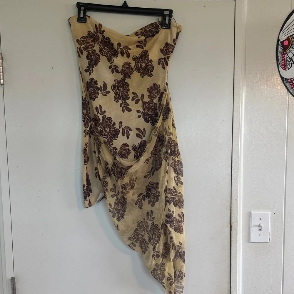 Bec & Bridge Floral Mini Dress in Cream and Brown - Picture 1 of 5
